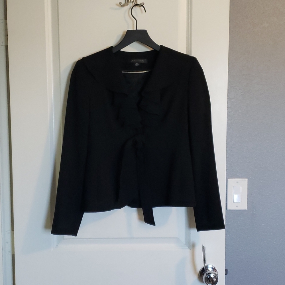 Anne Klein 4P Ruffle Front Black Suit Jacket